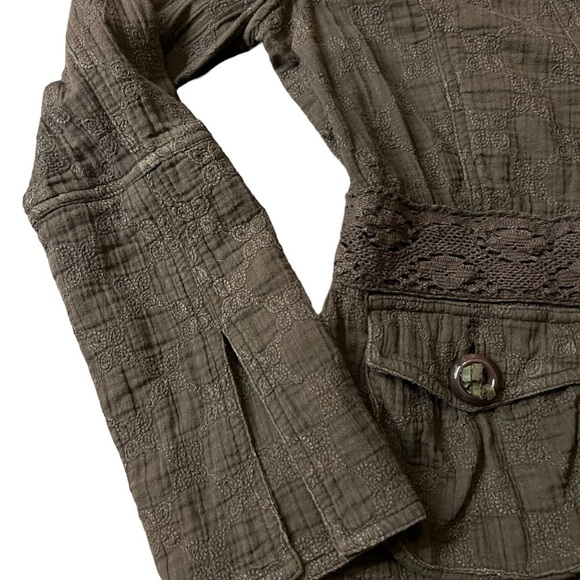 LOVE POLLY WOMENS CHOCOLATE BROWN JACKET WITH FLORAL EMBROIDERY SIZE MEDIUM - Picture 10 of 11